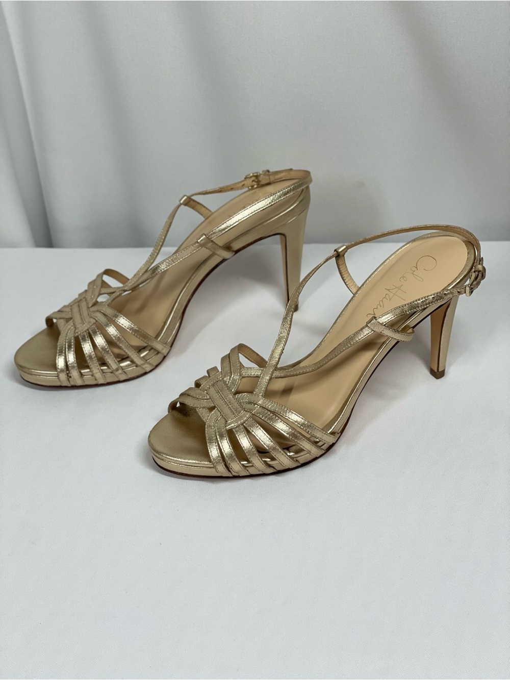 Vtg Cole Haan Nike Air Gold Metallic Strappy Slingback Heels Sandals Size 7.5 B